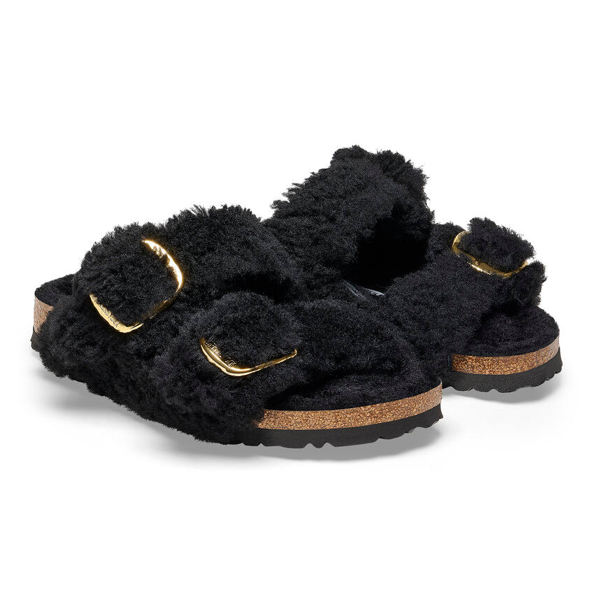 Birkenstock Arizona Big Buckle Shearling in Teddy Black Gold  Women's Footwear