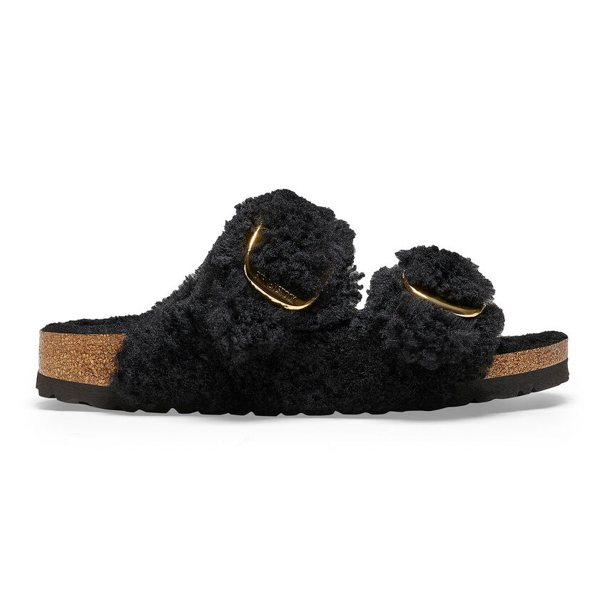 Birkenstock Arizona Big Buckle Shearling in Teddy Black Gold  Women's Footwear