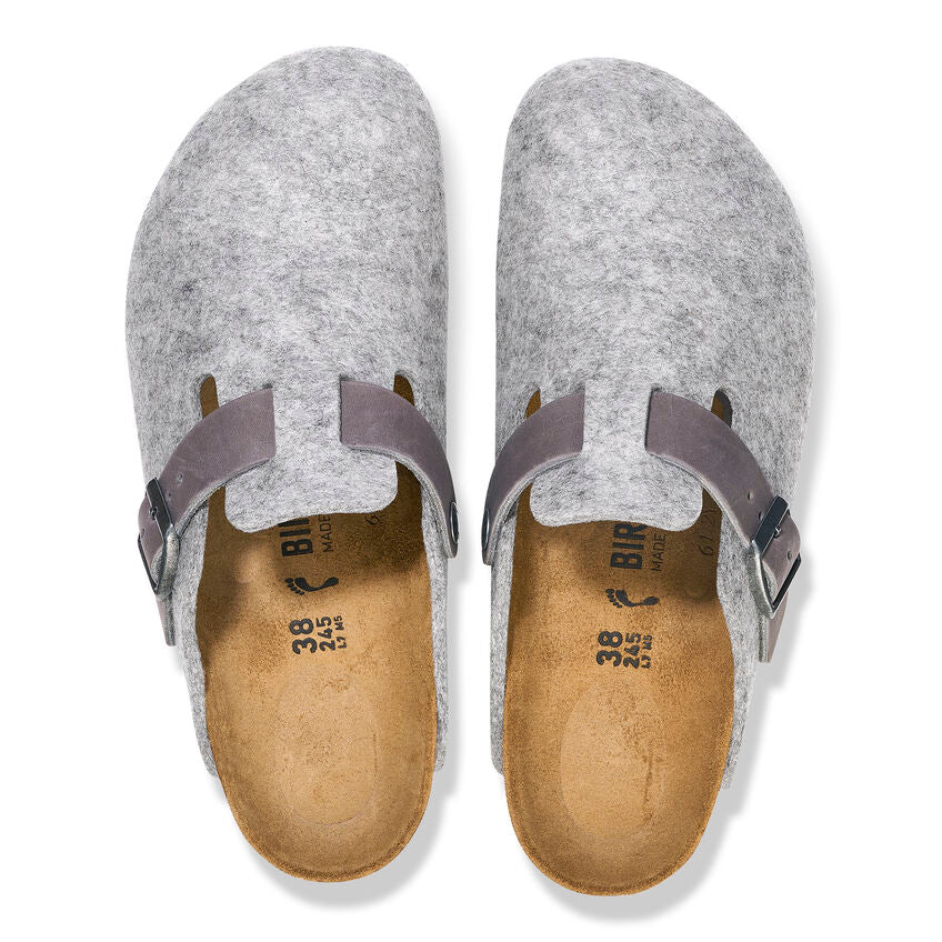 Birkenstock Boston Natural Leather/Felt in Light Grey  Unisex Footwear