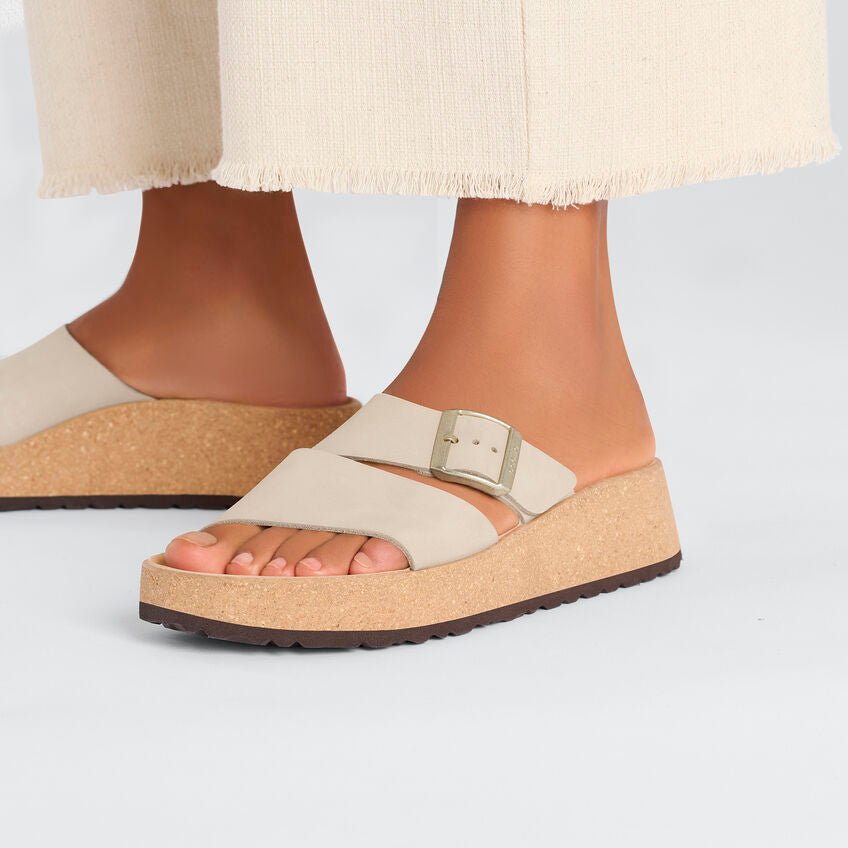 Birkenstock Almina Nubuck Leather Sandal in Sandcastle  Women's Footwear