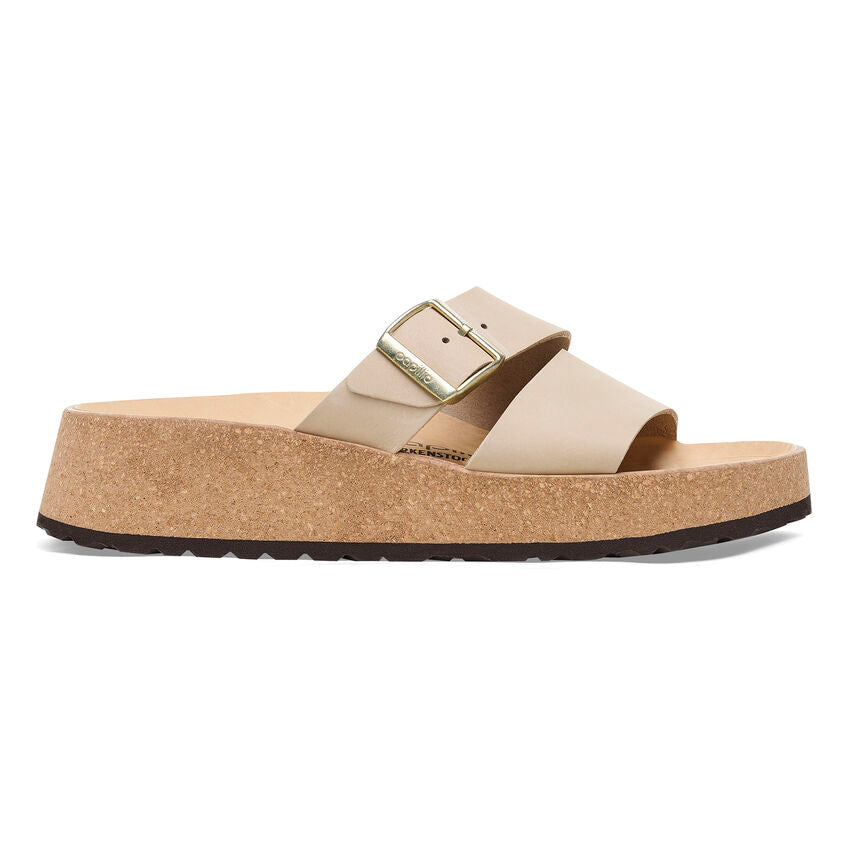 Birkenstock Almina Nubuck Leather Sandal in Sandcastle  Women's Footwear