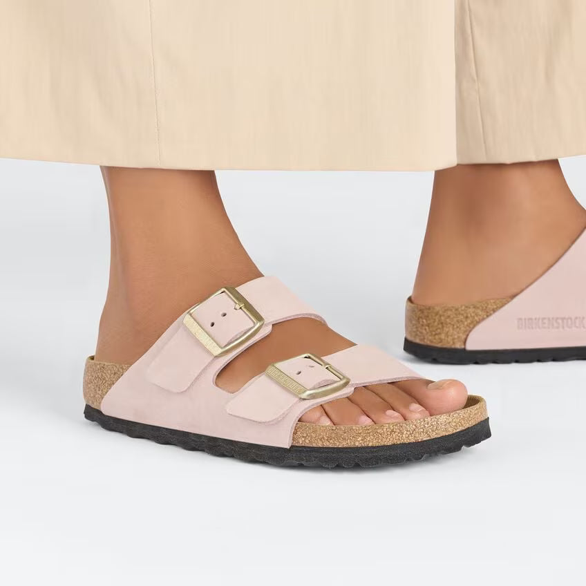 Birkenstock Arizona Soft Footbed Nubuk Leather in Soft Pink