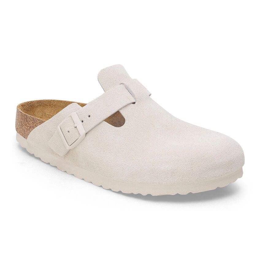 Birkenstock Boston Suede Leather Soft Footbed Clog in Antique White  Unisex Footwear