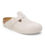 Birkenstock Boston Suede Leather Soft Footbed Clog in Antique White