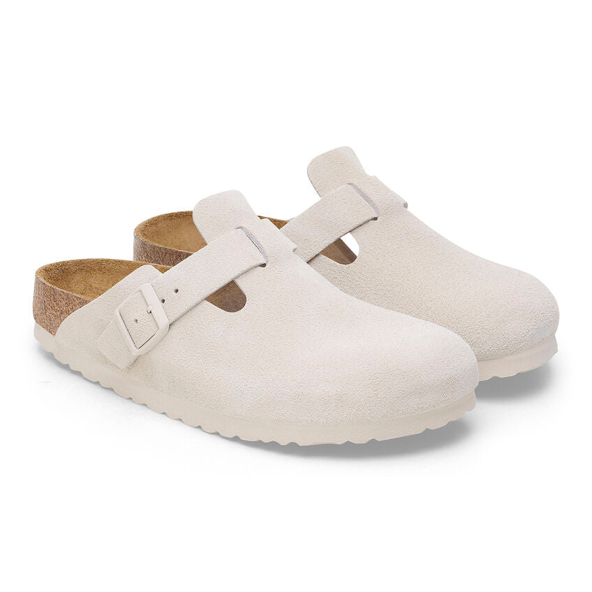 Birkenstock Boston Suede Leather Soft Footbed Clog in Antique White  Unisex Footwear