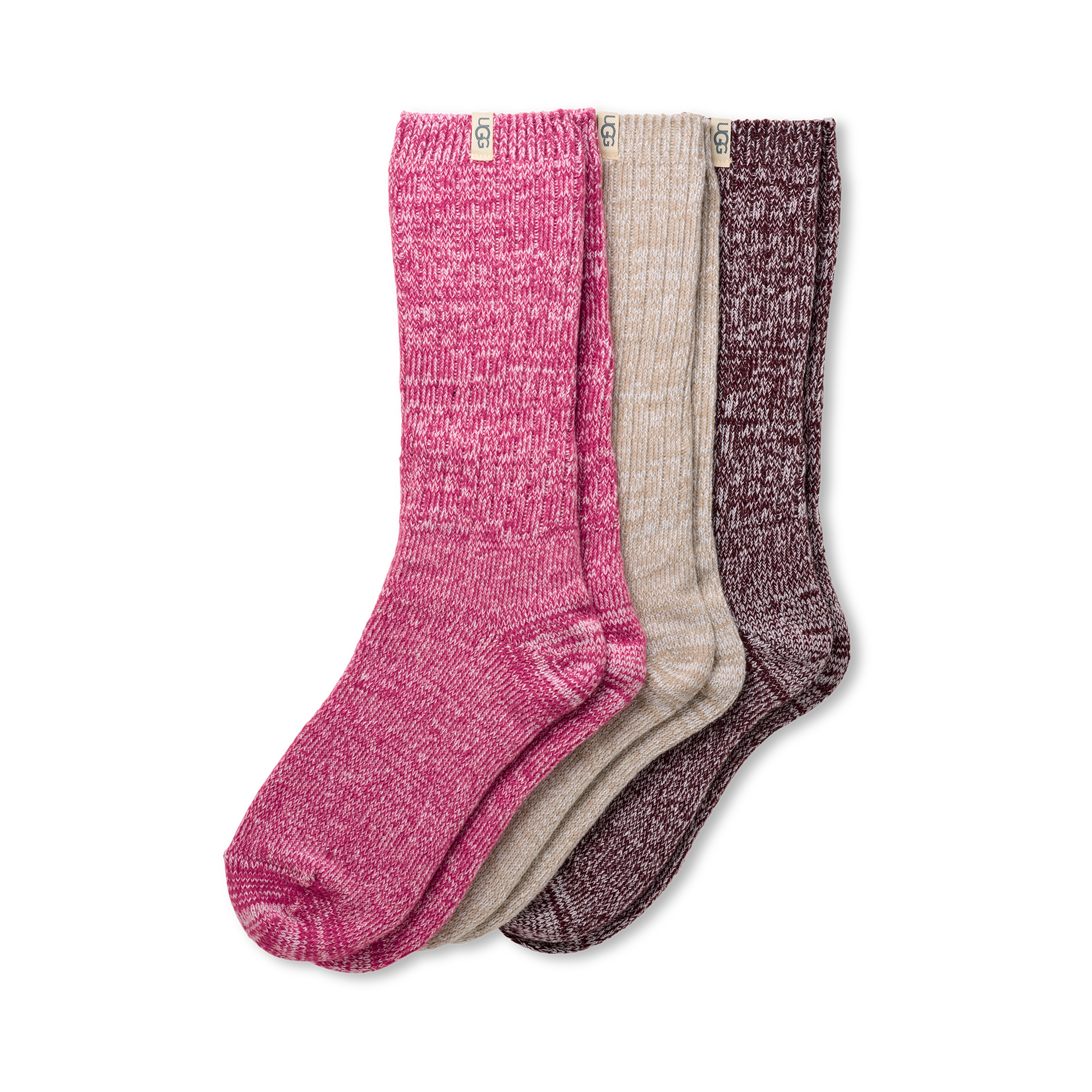 UGG Women's Rib Knit Slouchy Crew 3 Pack in Chroma Pink / Putty / Wild Grape