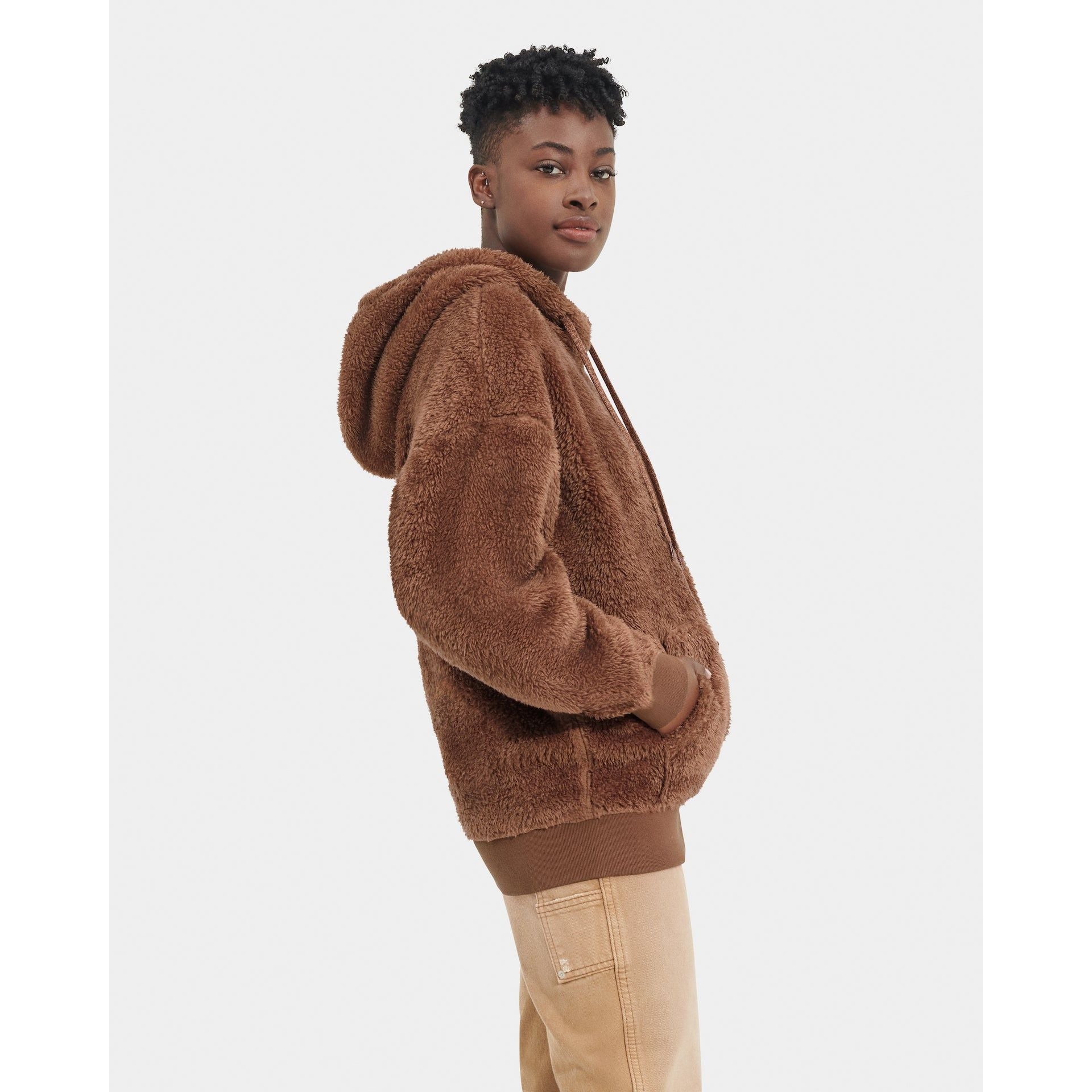 UGG Women's Loyra Sherpa Hoodie in Cedar Bark  Apparel & Accessories