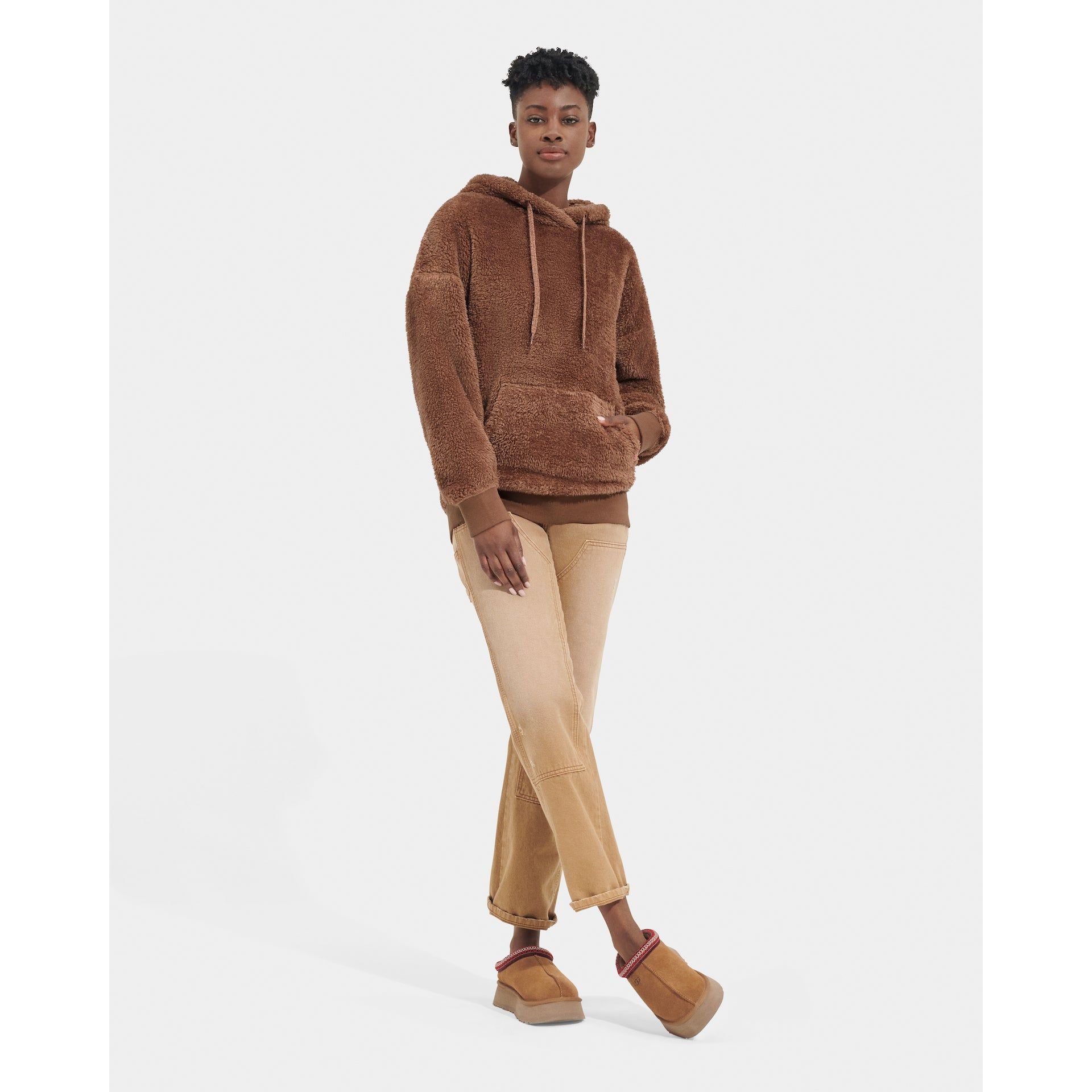 UGG Women's Loyra Sherpa Hoodie in Cedar Bark  Apparel & Accessories