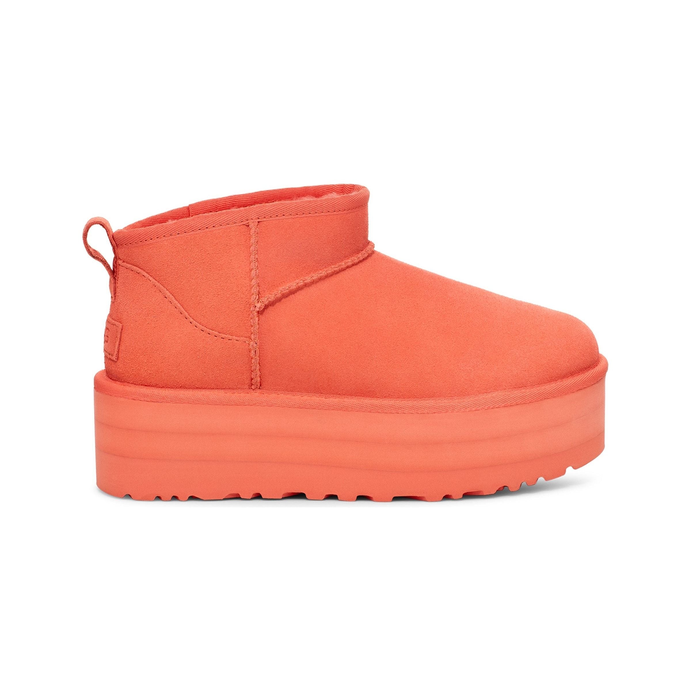 UGG Women's Classic Ultra Mini Platform in Vibrant Coral-Footprint USA