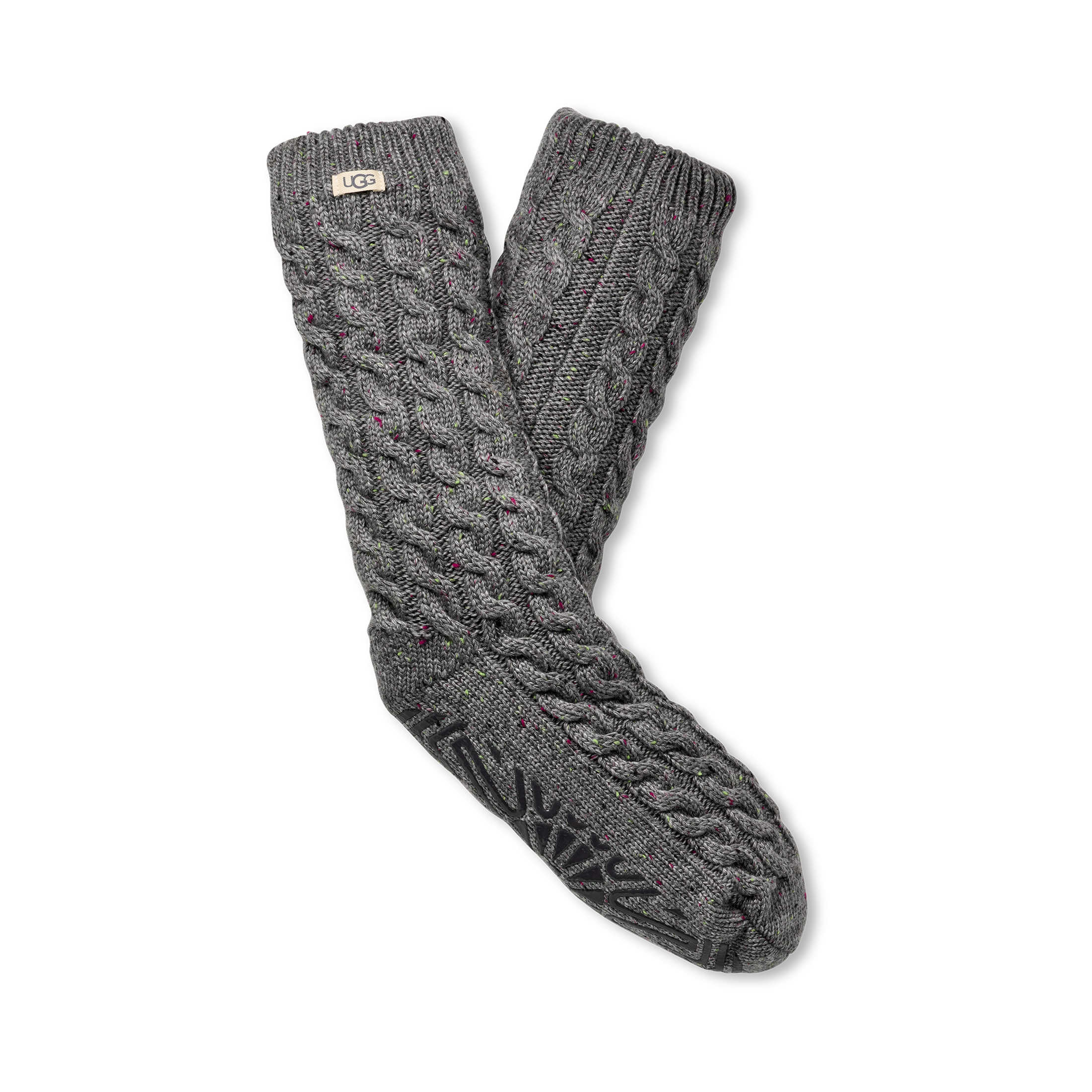 UGG Women's Elowyn Cable Knit Fleece Lined in Charcoal Heather Confetti