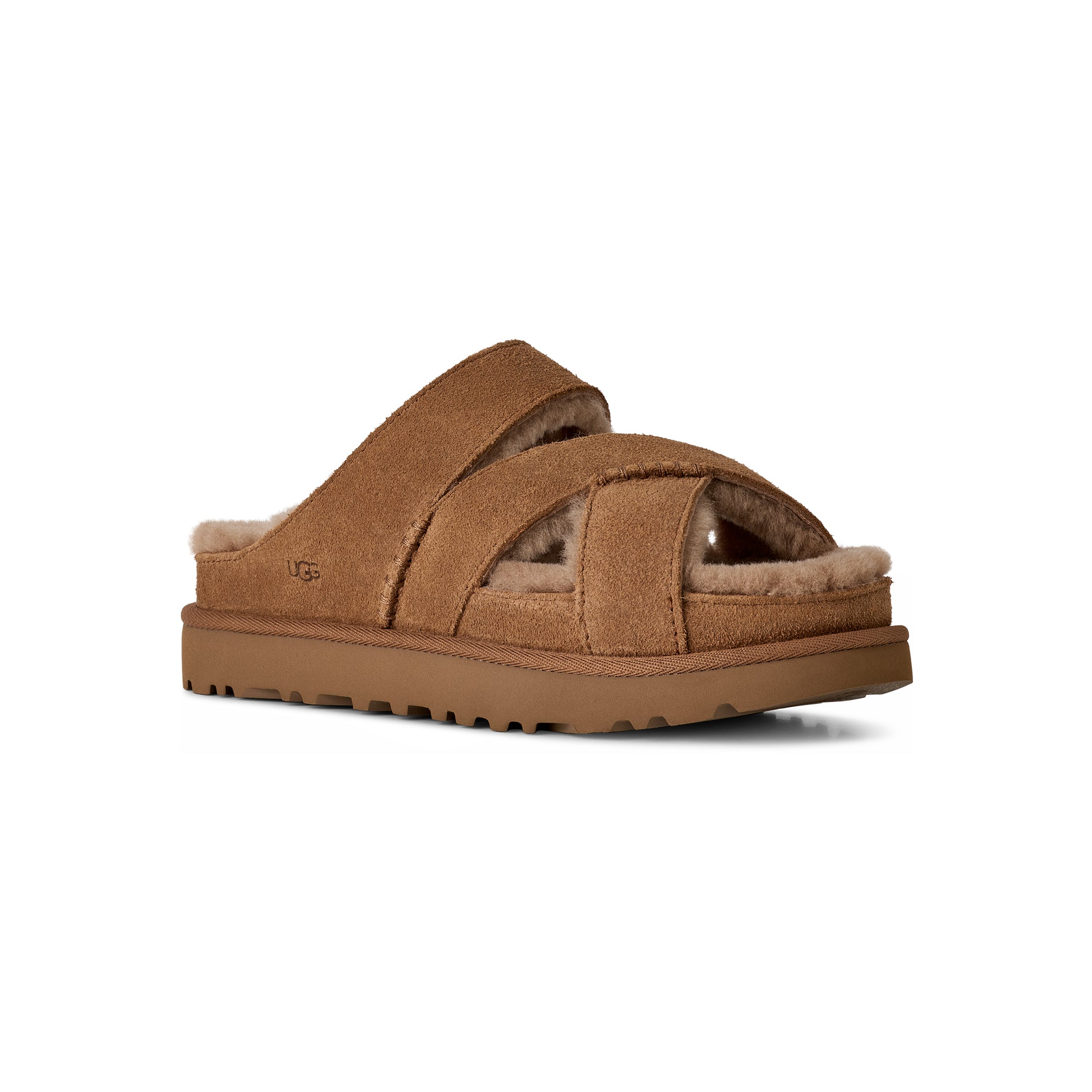 UGG Women's Greenport Cross Strap Slide in Chestnut