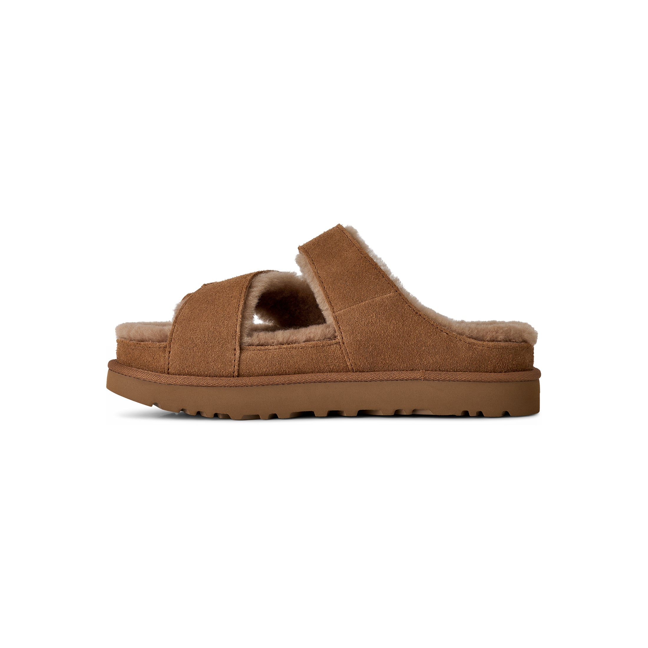 UGG Women's Greenport Cross Strap Slide in Chestnut