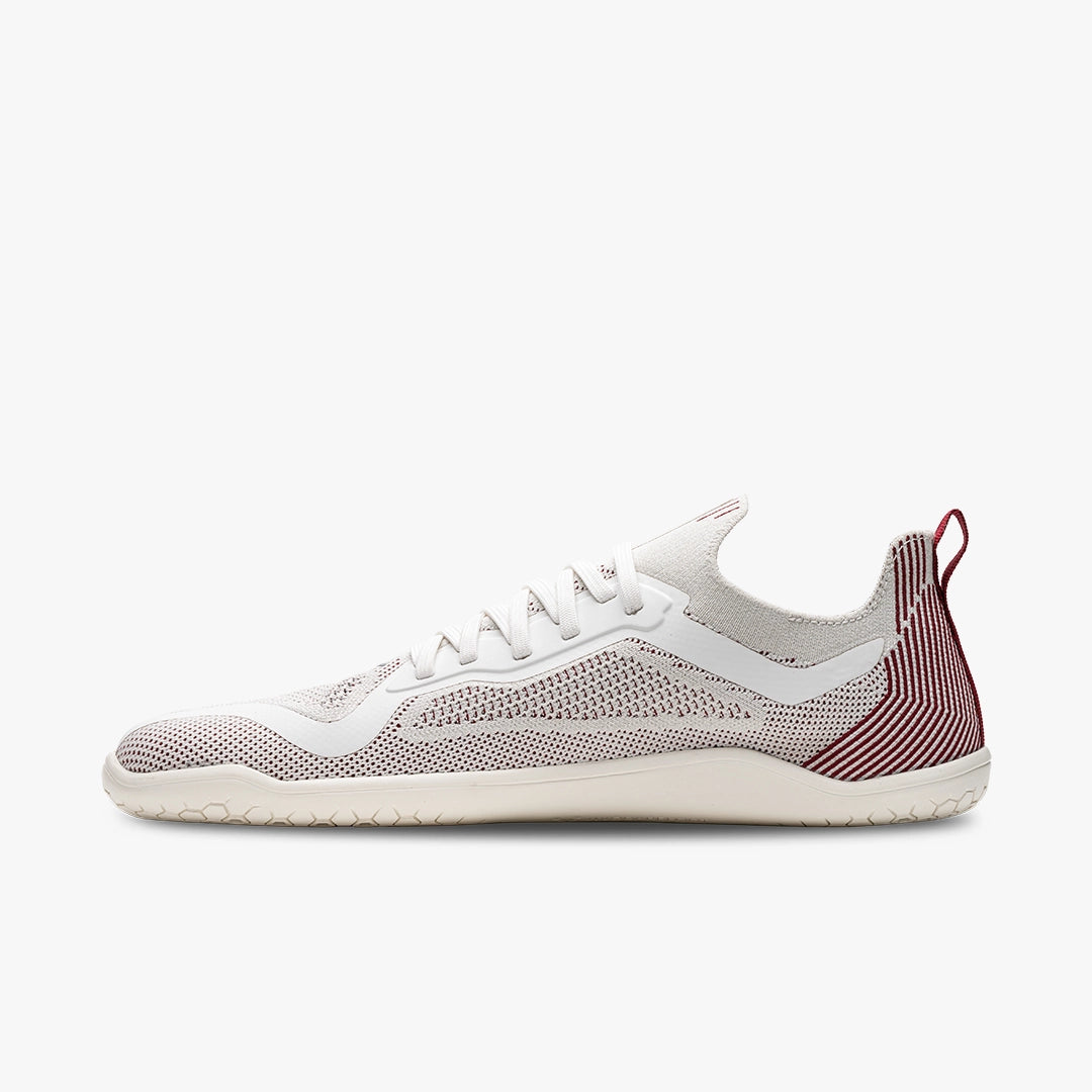 Vivobarefoot Men's Primus Lite Knit in Off White Burgundy  Men's Footwear