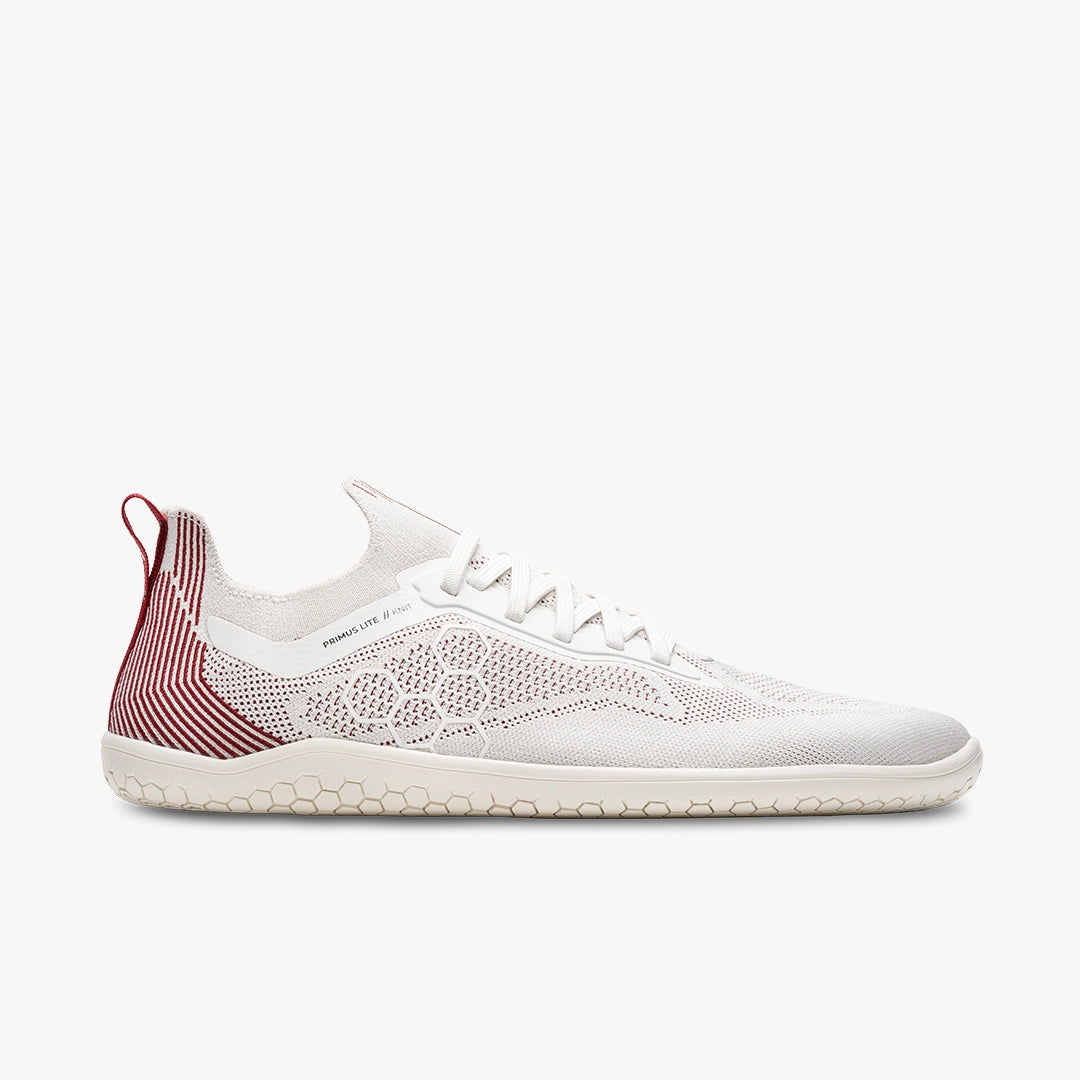 Vivobarefoot Men's Primus Lite Knit in Off White Burgundy  Men's Footwear