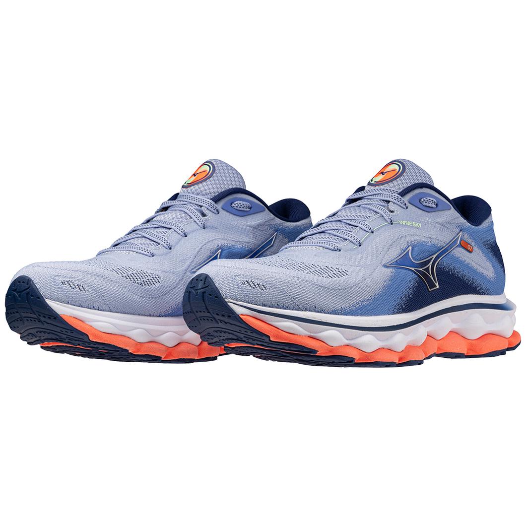 Mizuno Women's Wave Sky 7 Running Shoe in Blue Heron Silver