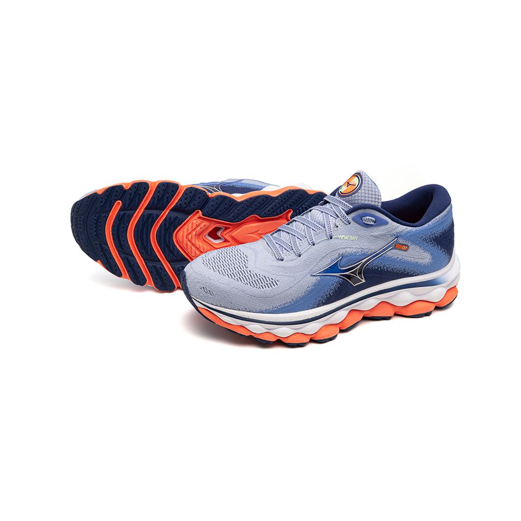 Mizuno Women's Wave Sky 7 Running Shoe in Blue Heron Silver  Women's Footwear