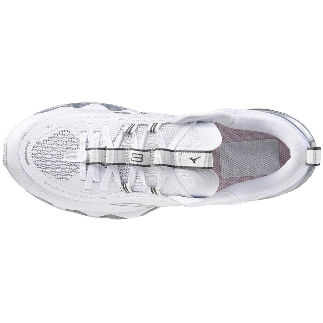 Mizuno Women's Wave Prophecy 13 in White Metallic Grey  Women's Footwear