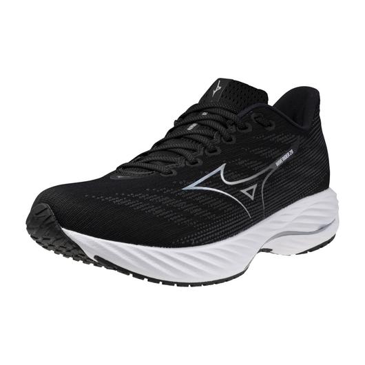 Mizuno Men's Wave Rider 28 Running Shoe in Black Silver  Men's Footwear