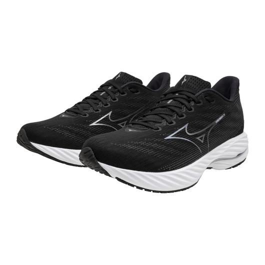 Mizuno Men's Wave Rider 28 Running Shoe in Black Silver  Men's Footwear