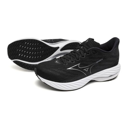 Mizuno Men's Wave Rider 28 Running Shoe in Black Silver  Men's Footwear