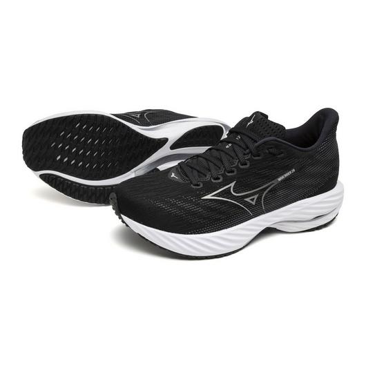 Mizuno Women's Wave Rider 28 Running Shoe in Black Harbor Mist  Women's Footwear