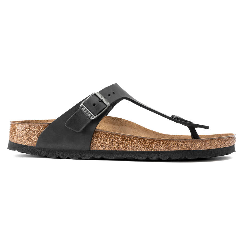 Birkenstock Gizeh Oiled Leather Sandal in Black  Women's Footwear