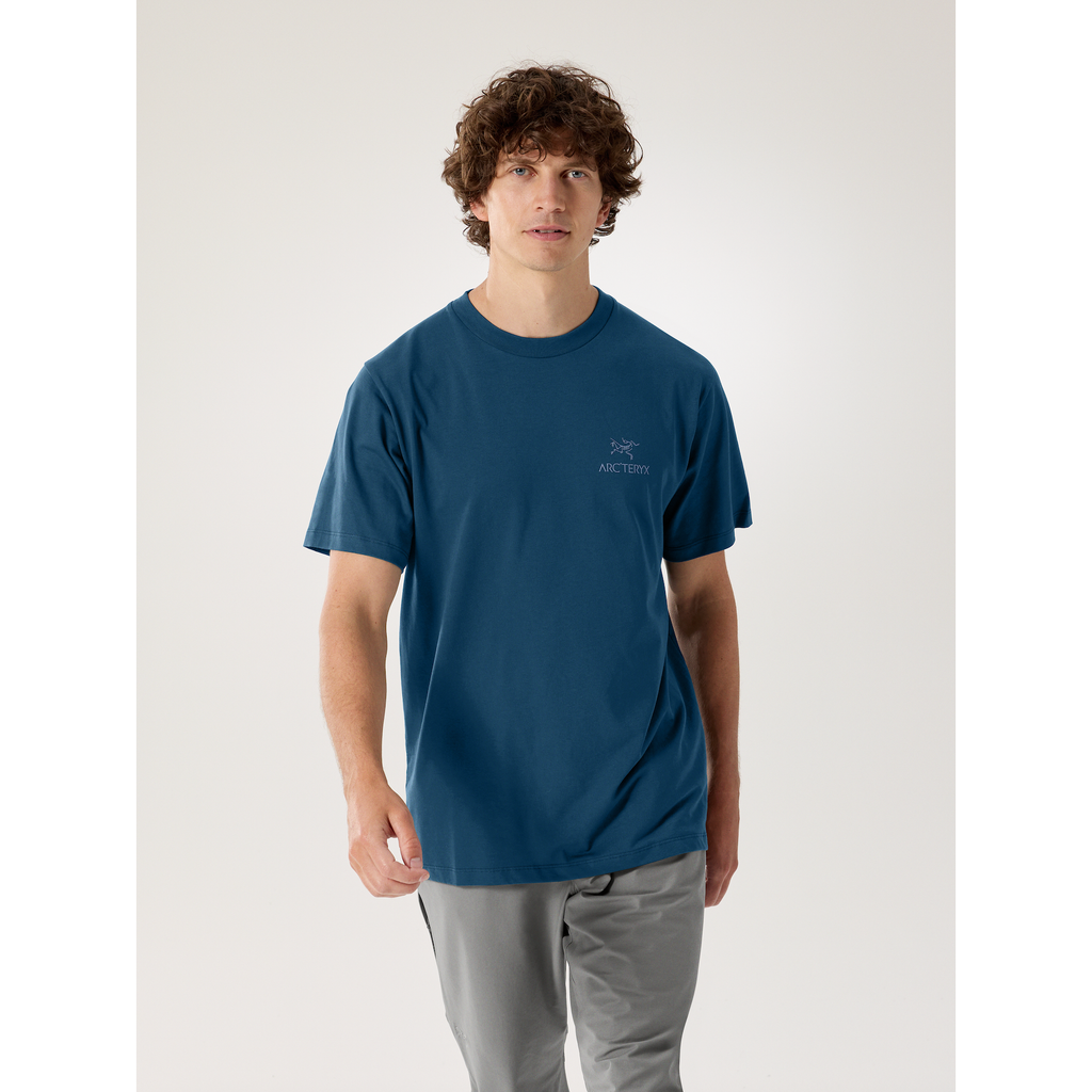 トップス ARC'TERYX Kragg SL Cotton Bird Word SS M Shop Mens Kragg SL Cotton Bird Word SS - Alpine Blue / Stone Red