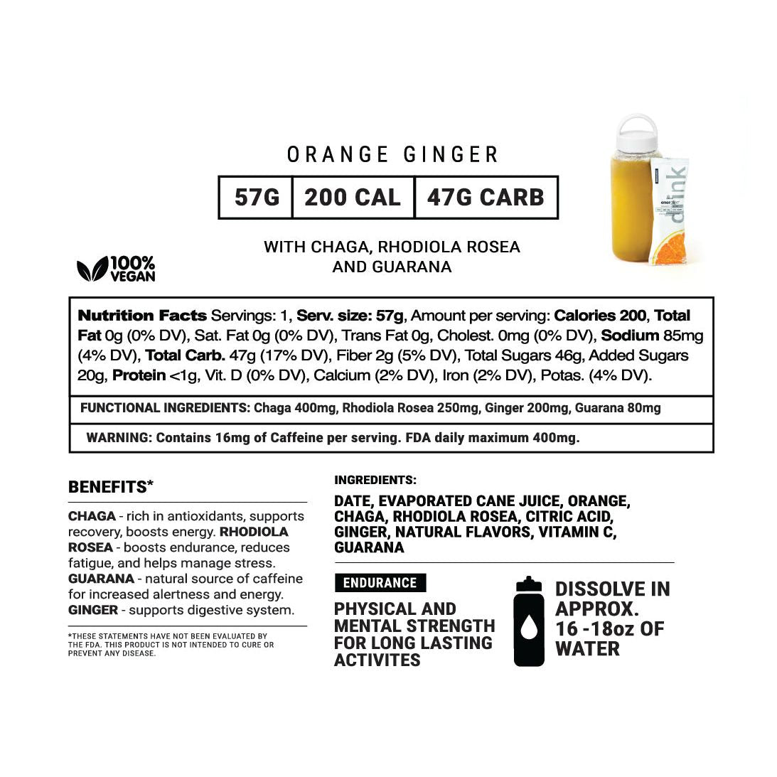 Spring Energy Orange Ginger Endurance Energy Drink w/ Adaptogens