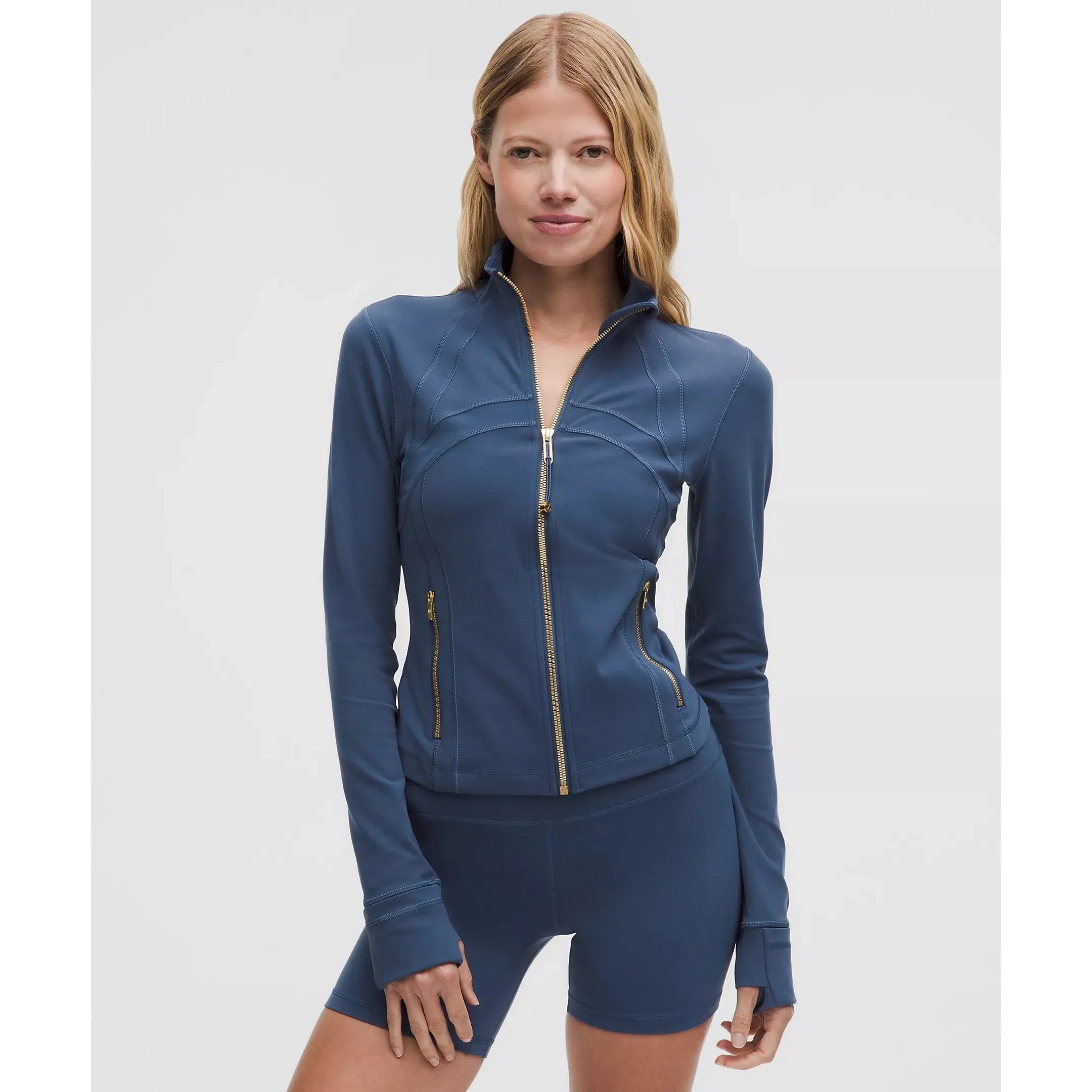Lululemon Women's Define Cropped Jacket Nulu in Blue Twill/Gold/Gold Lululemon Women's Define Cropped Jacket Nulu in Blue Twill/Gold/Gold