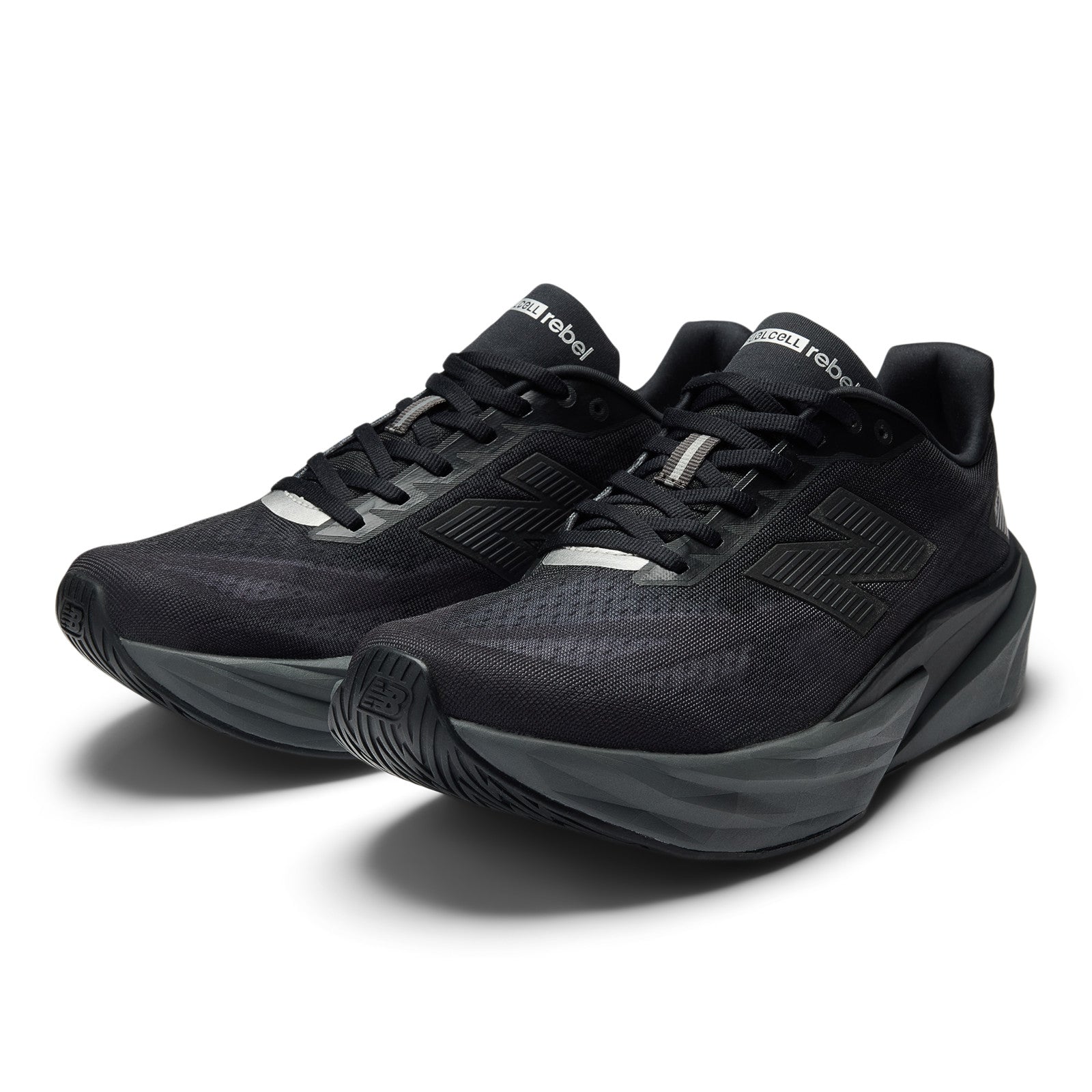 New Balance Men's FuelCell Rebel v5 in Black with Castlerock and Silver Metallic