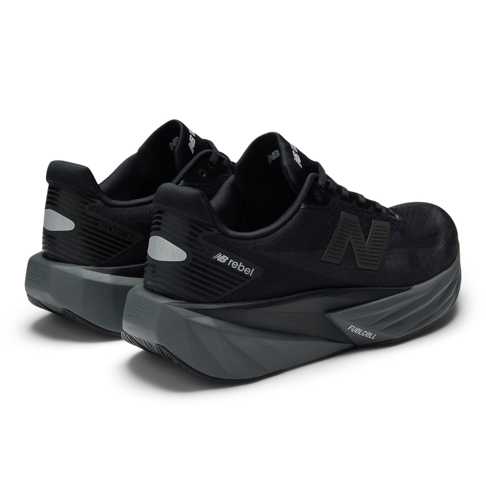New Balance Men's FuelCell Rebel v5 in Black with Castlerock and Silver Metallic