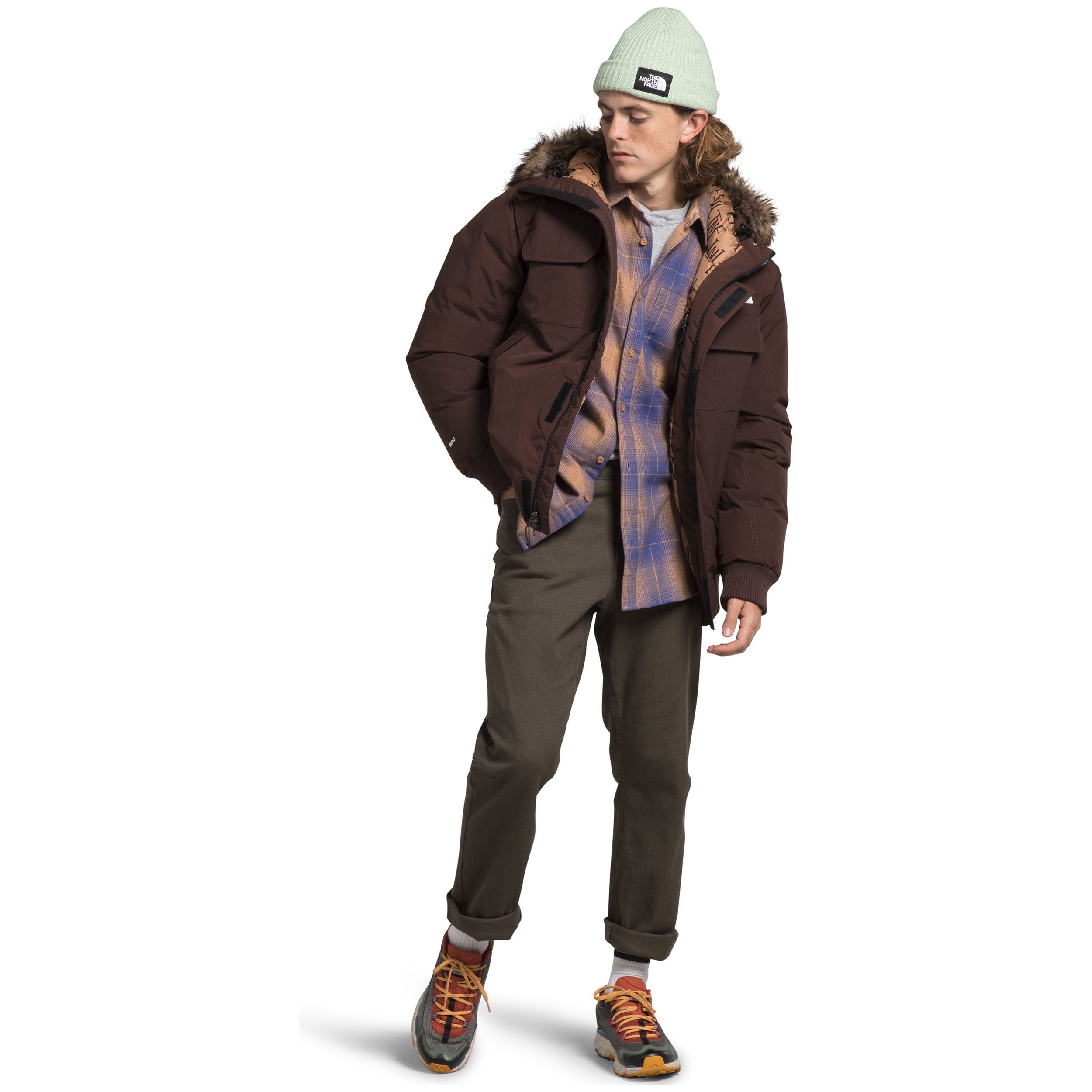 The North Face Men's McMurdo Bomber in Coal Brown Almond Butter Monogram Print  Men's Apparel