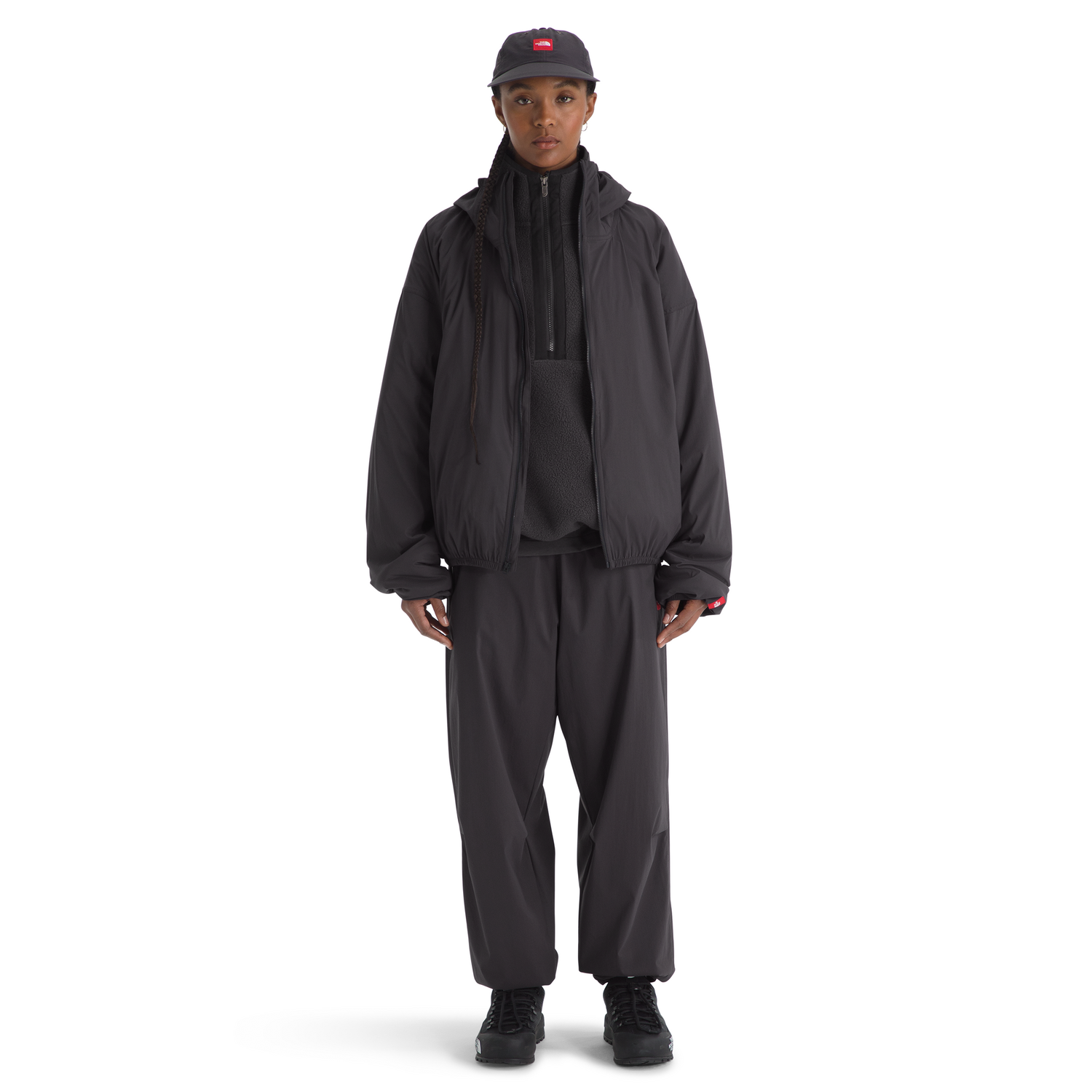 The North Face Men's Red Box Packable Hooded Wind Jacket in Obsidian