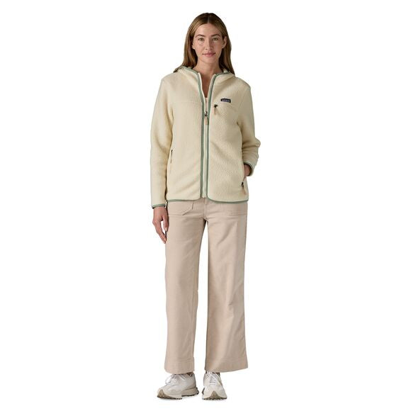 Patagonia Women's Retro Pile Fleece Hoody in Natural w/ Ellwood Green