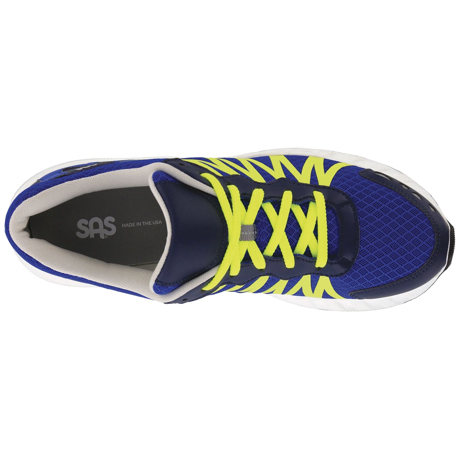 SAS Men's Pursuit Lace Up Sneaker in Blue / Neon Yellow