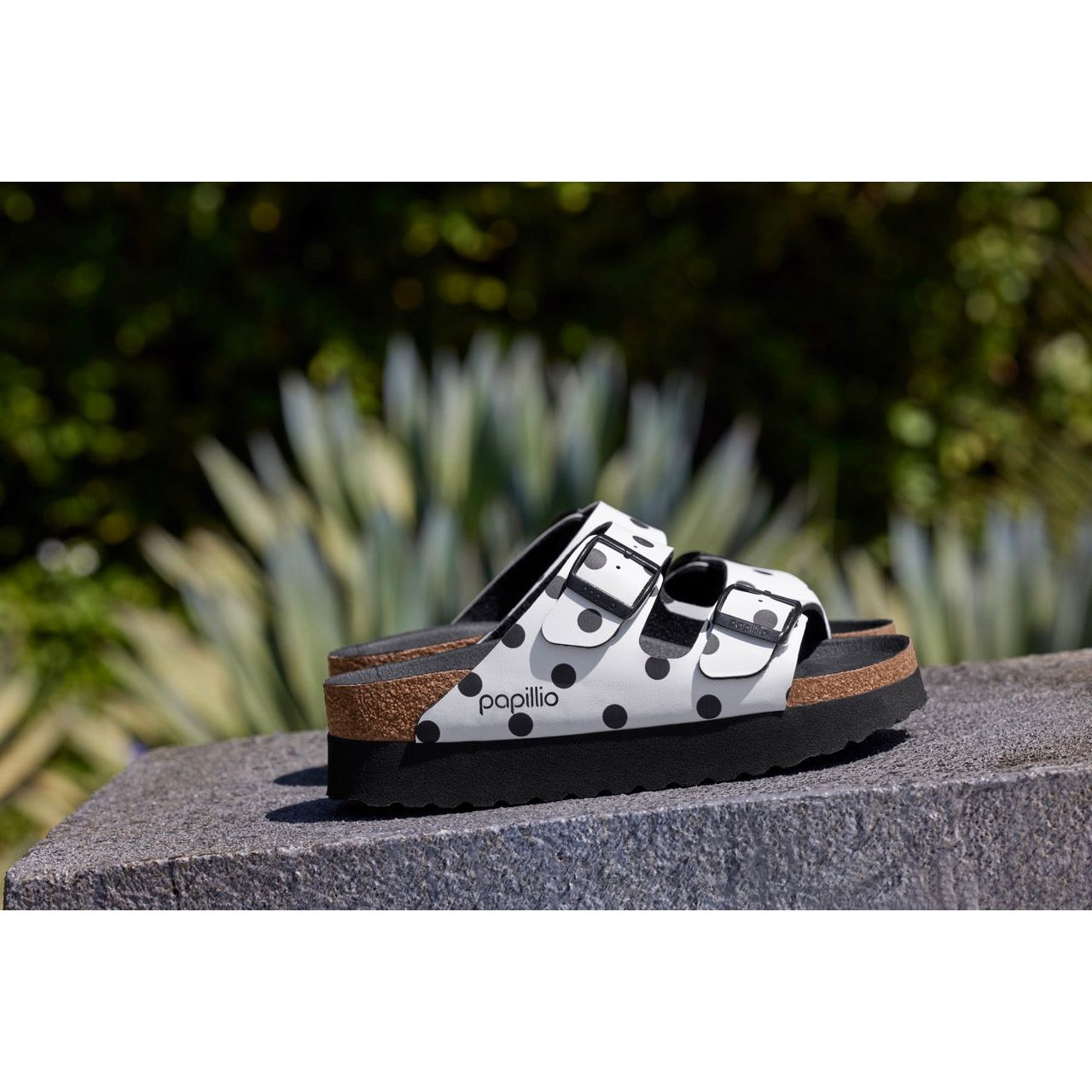 Birkenstock Arizona Platform Birko-Flor in White Black Dots  Women's Footwear