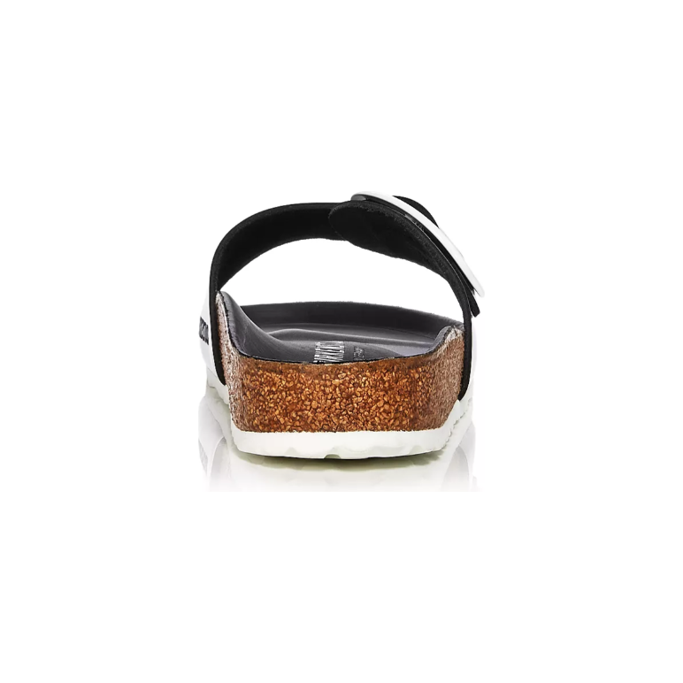 Birkenstock Madrid Big Buckle Natural Leather Patent in High Shine Black White  Women's Footwear