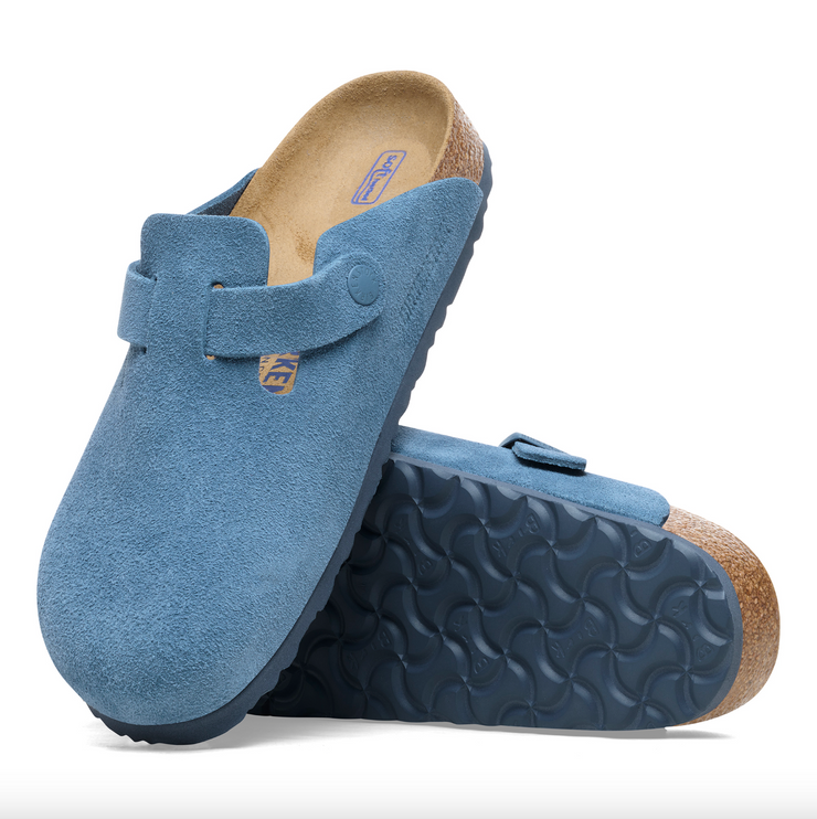 Birkenstock Boston Soft Footbed Suede Leather in Elemental Blue
