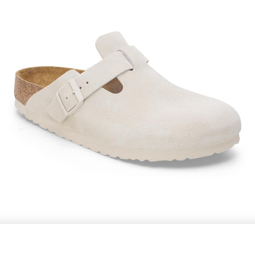 Birkenstock Boston Suede Leather Soft Footbed Clog in Antique White  Men's Footwear