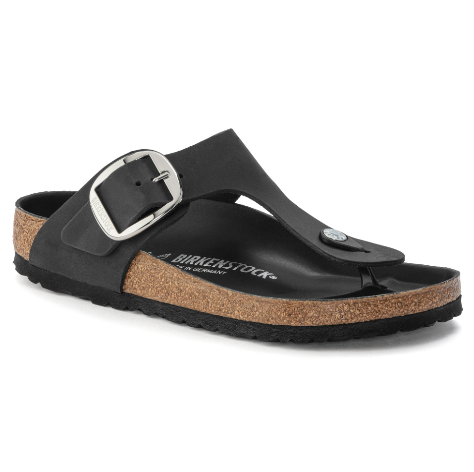 Birkenstock Women Gizeh Big Buckle Oiled Leather in Black  Women's Footwear