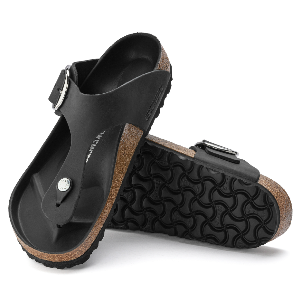 Birkenstock Women Gizeh Big Buckle Oiled Leather in Black  Women's Footwear