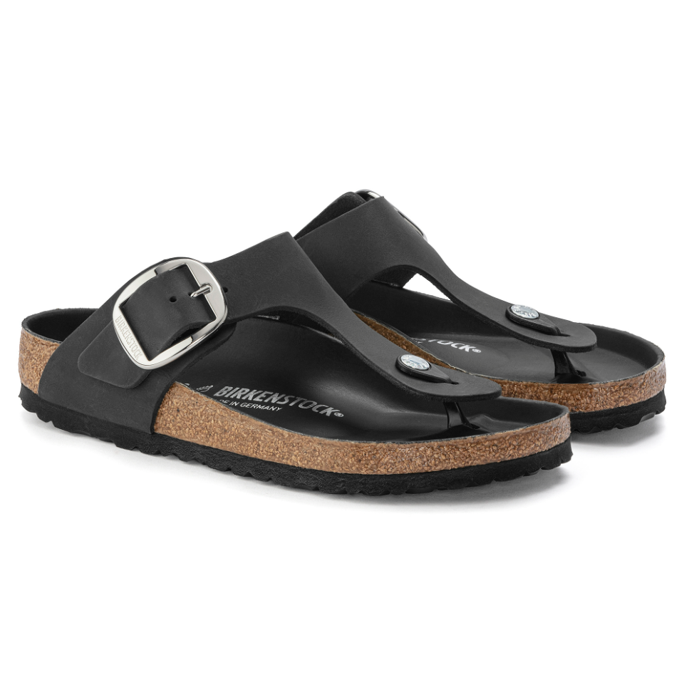 Birkenstock Women Gizeh Big Buckle Oiled Leather in Black  Women's Footwear