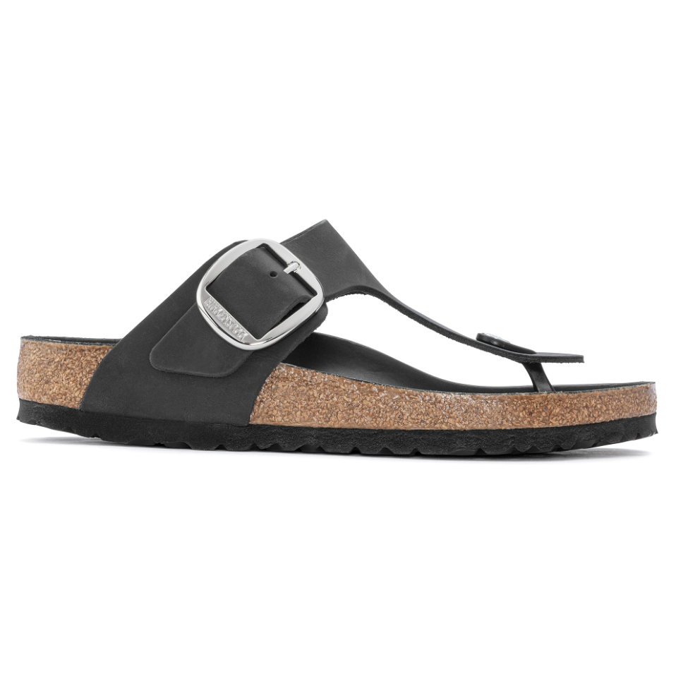 Birkenstock Women Gizeh Big Buckle Oiled Leather in Black  Women's Footwear