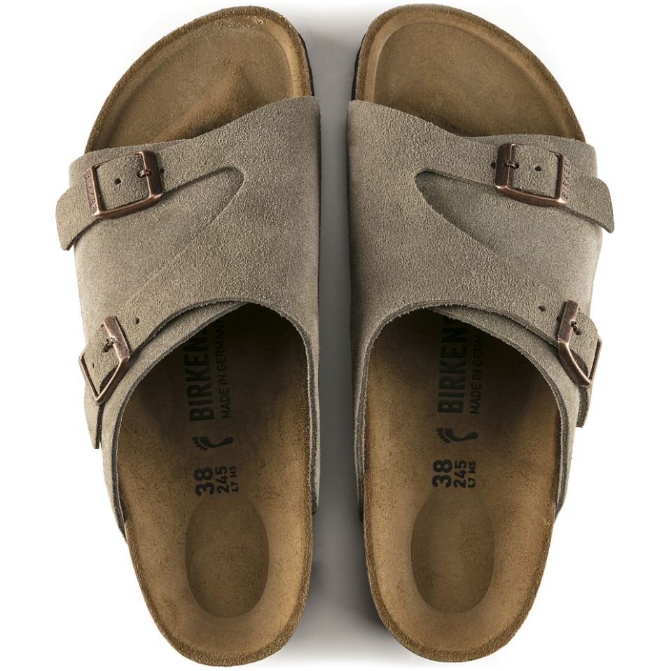 Birkenstock Zürich Suede Leather Sandal in Taupe  Unisex Footwear