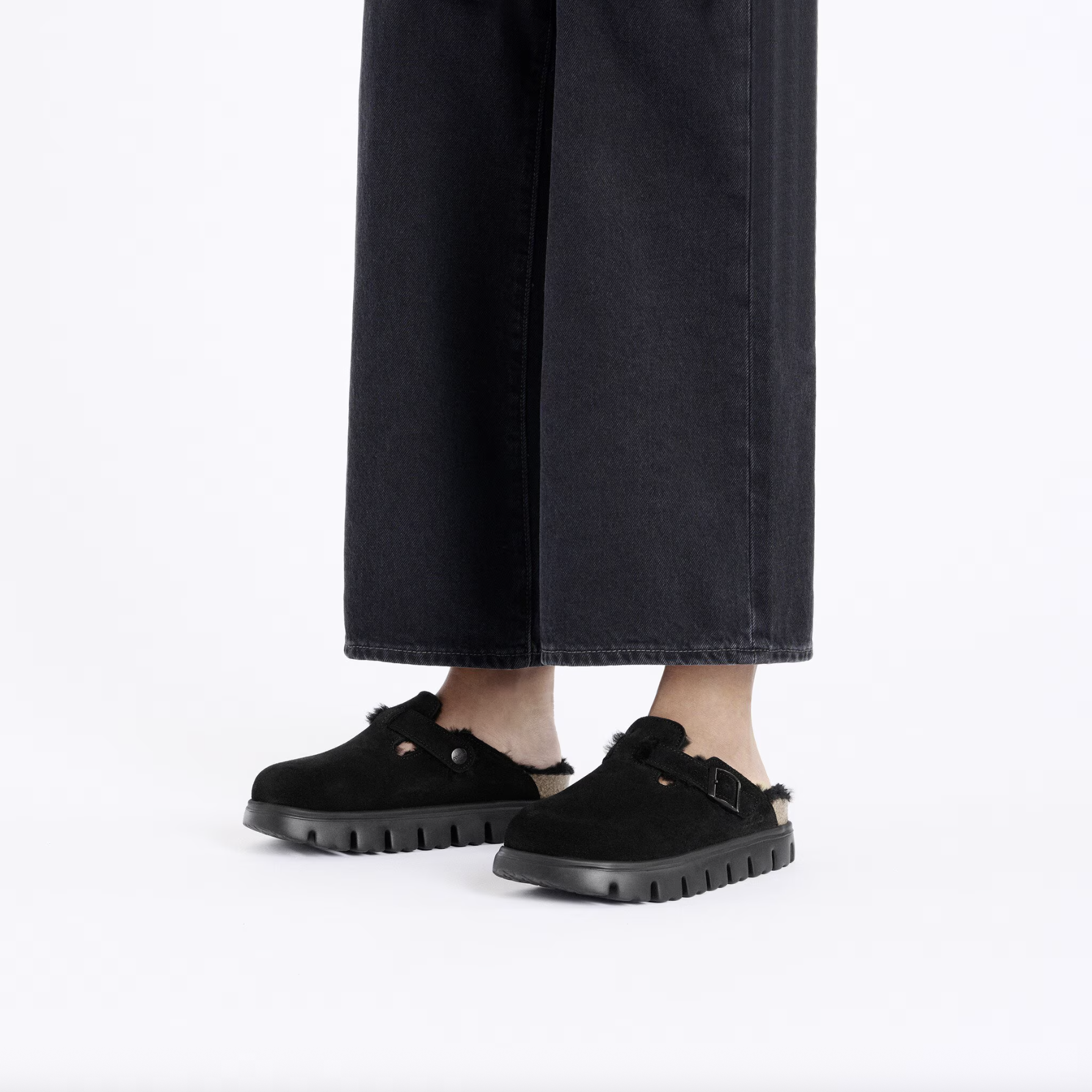 Birkenstock Women's Boston Chunky Shearling Suede Leather-Shearling in Black