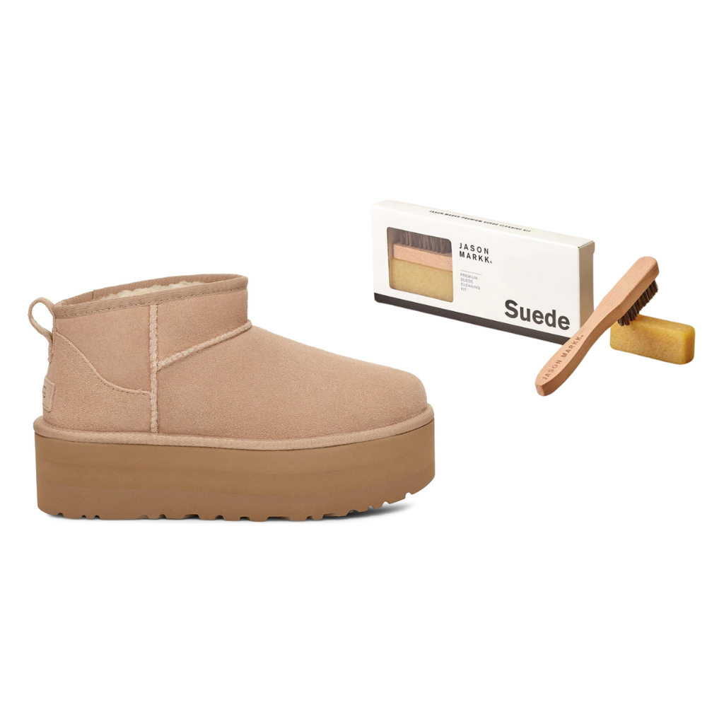 UGG Women's Classic Ultra Mini Platform in Sand Jason Markk Suede UGG Women's Classic Ultra Mini Platform in Sand Jason Markk Suede