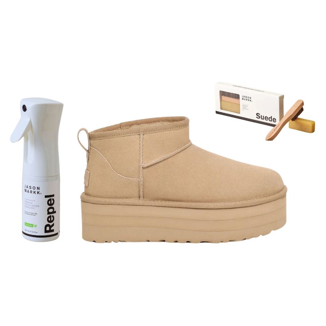 UGG Women's Classic Ultra Mini Platform in Mustard Seed + Jason Markk Protect  Women's Footwear