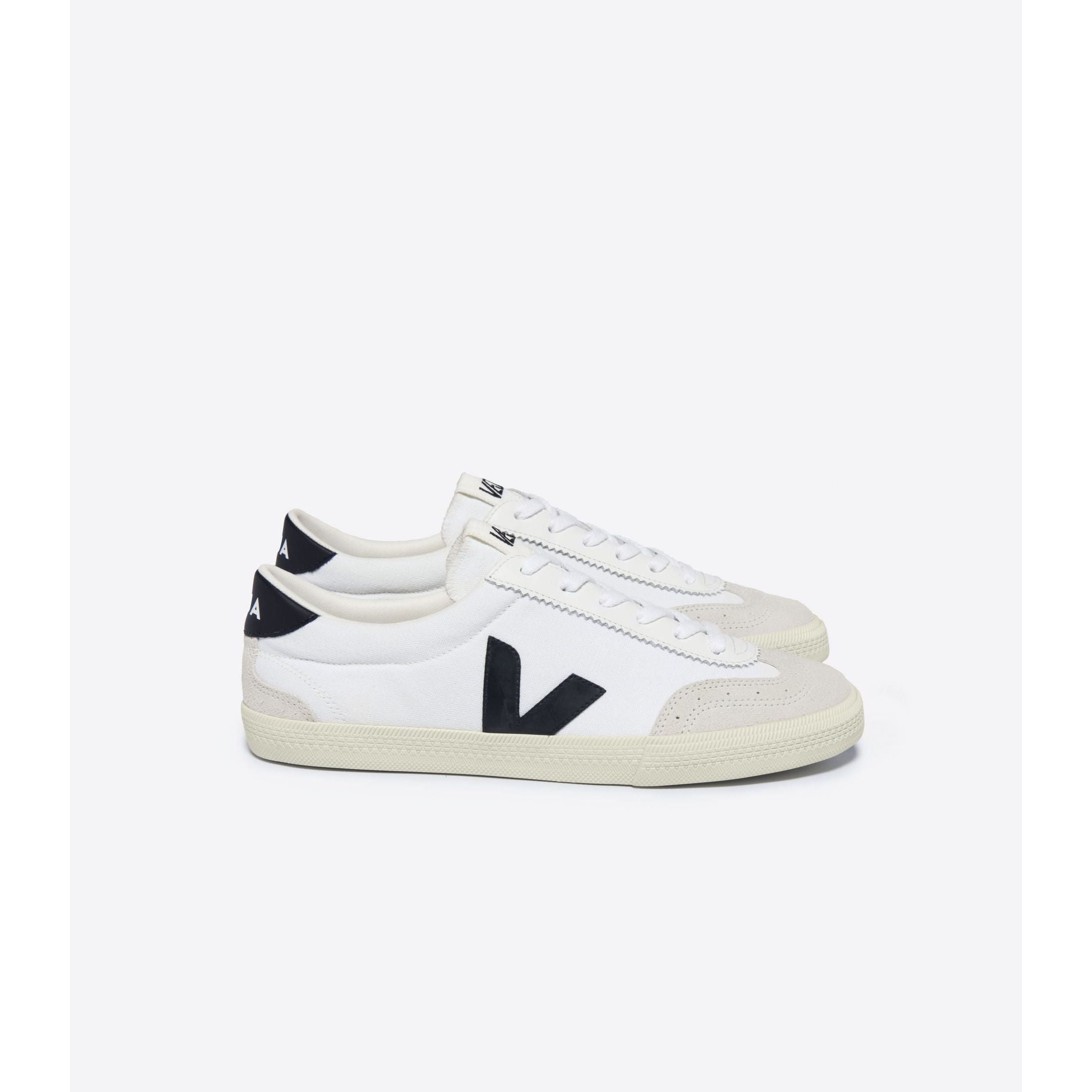 Veja Men's Volley Canvas Sneaker in White Black  Men's Footwear