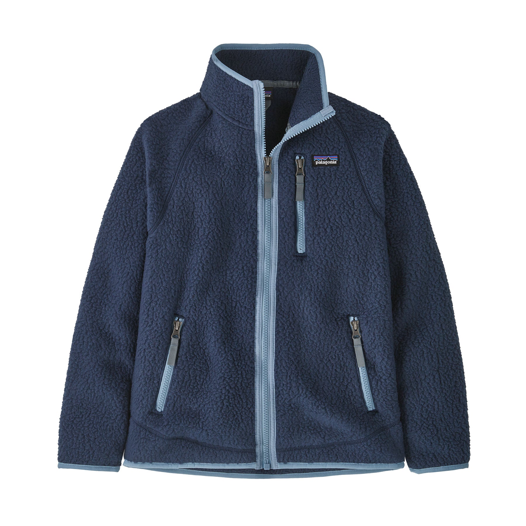 Patagonia Kids' Retro Pile Fleece Jacket in New Navy w/ Light Plume Grey
