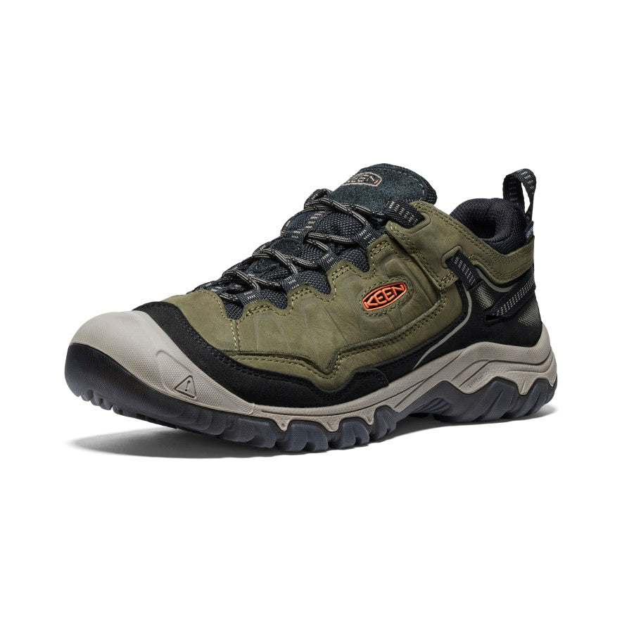 Keen Men's Targhee IV Waterproof HIking Shoe in Dark Olive Gold Flame  Men's Footwear